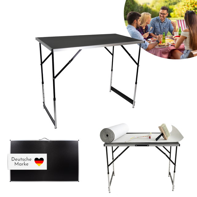 Tapeziertisch klappbar schwarz, Arbeitstisch 3-teilig, Mehrzwecktisch höhenverstellbar